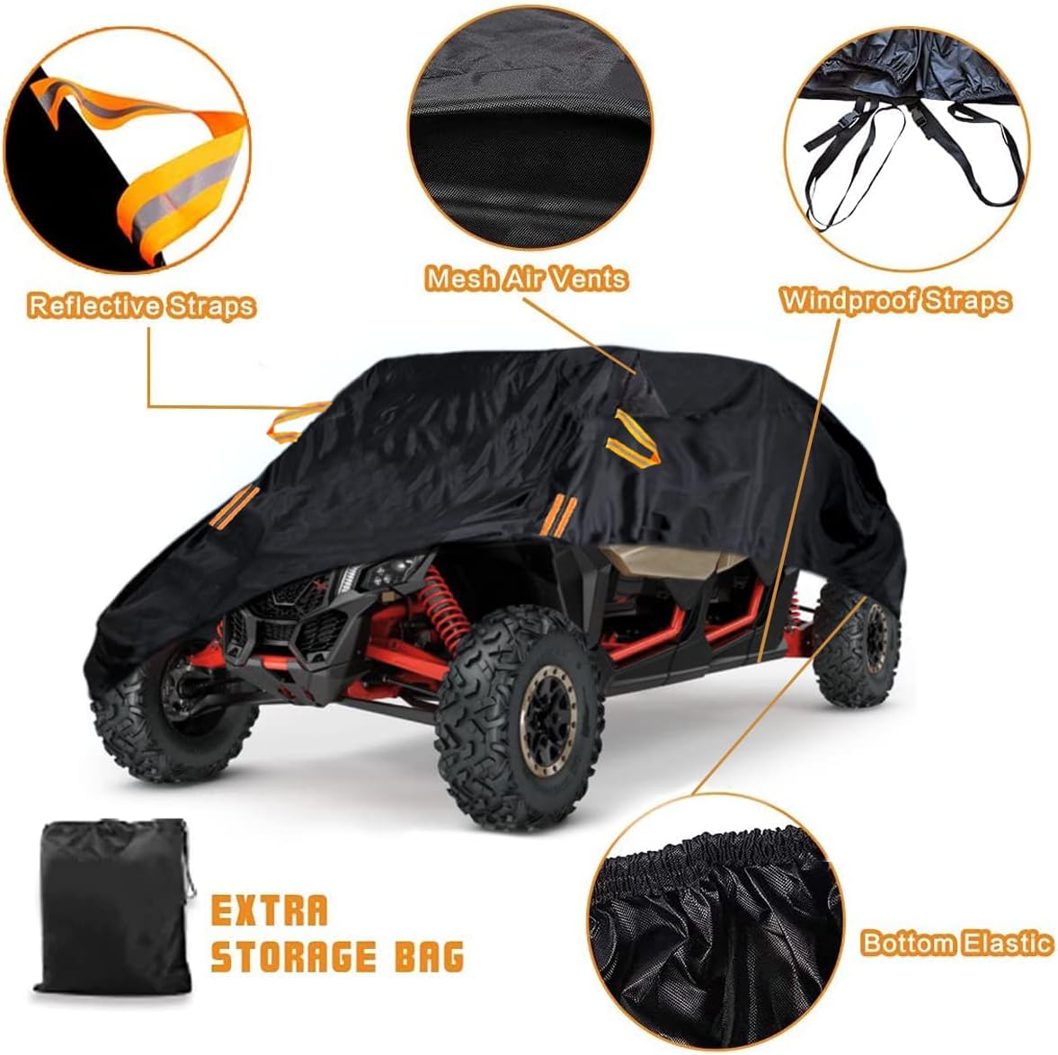 Waterproof UTV Cover, Heavy Duty Black Oxford Cloth All-Weather Protection UTV Cover for Polaris RZR PRO XP 4 Can-Am Maverick X3 Max Arctic Cat Textron, 4-6 Seater