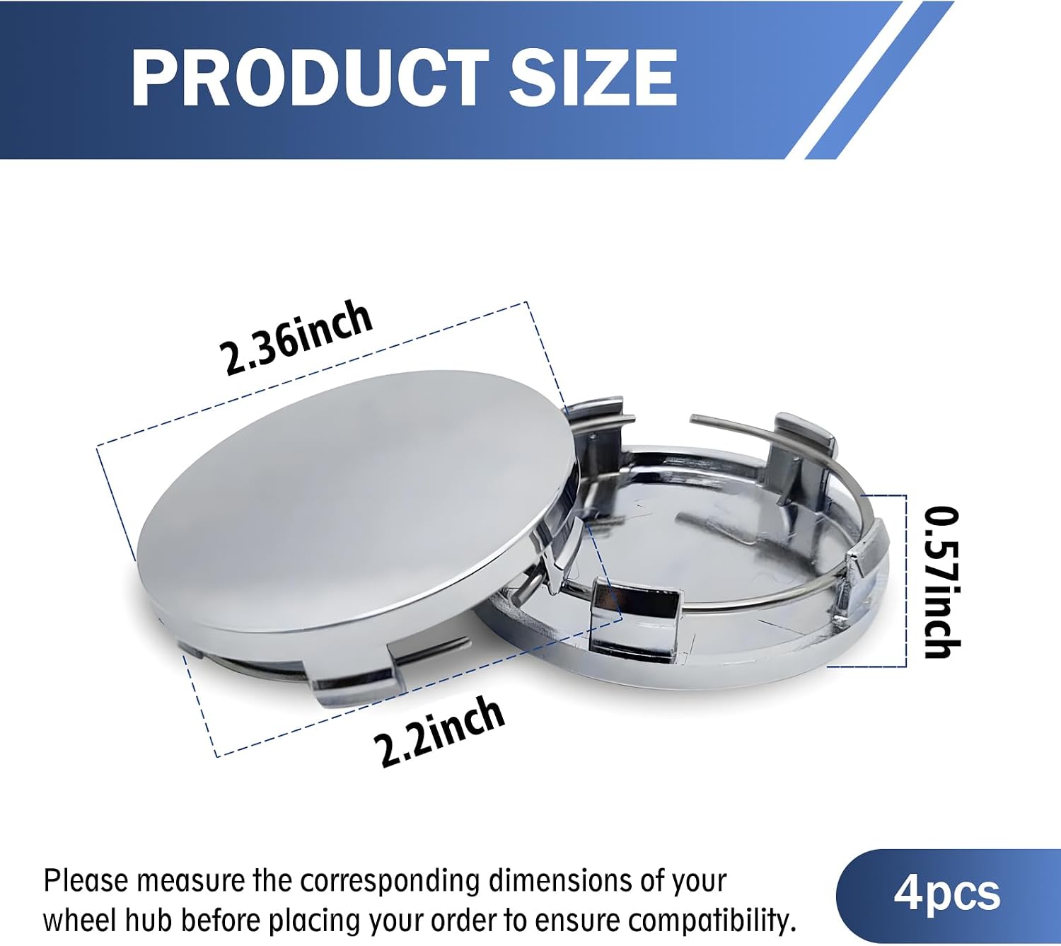 4 PCS Car Wheel Center Caps, 60MM/2.36In OD 56MM/2.2In ID, ABS Snap-in Vehicle Rim Hub Caps, Anti-Falling Rust-Proof Wheel Hub Decoration, Universal for SUV Sedan Truck(Silver)
