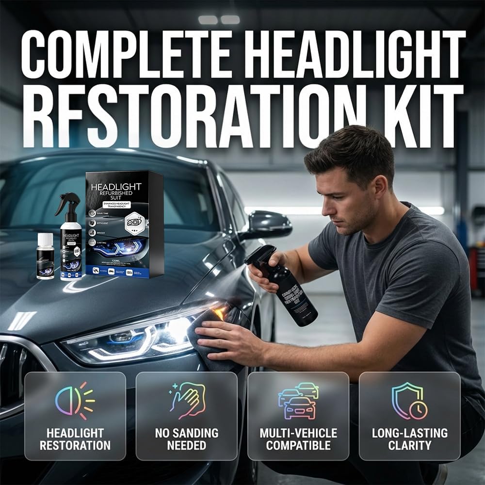 Automotive Headlight Restoration Kit, Headlight Restoration Polish for Oxidized, Yellowed Headlamps Refurbishing Fluid Restores Clarity & Brightness for All Vehicle Types (1pc, 100ml)