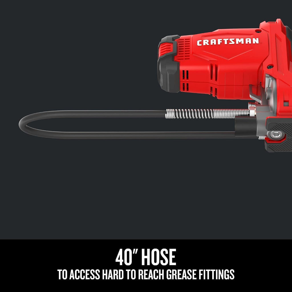 CRAFTSMAN Grease Gun V20 Electric Grease Gun Cordless, 40" Hose, LED Light, 10,000 Max PSI Pushes up to 9 oz. of Grease per Minute, Tool Only (CMCGG001B)
