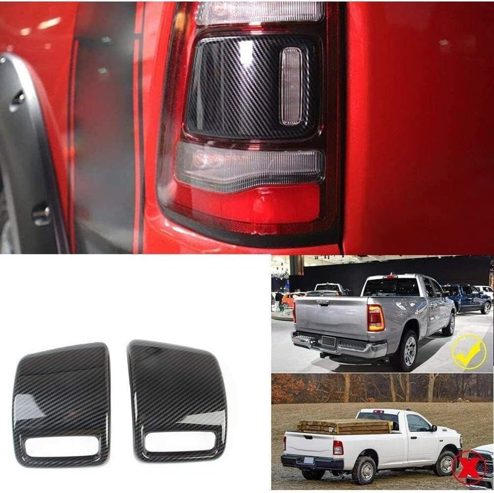 Carbon Fiber ABS Rear Tail Light Cover Trim for Ram 1500 2019-2021