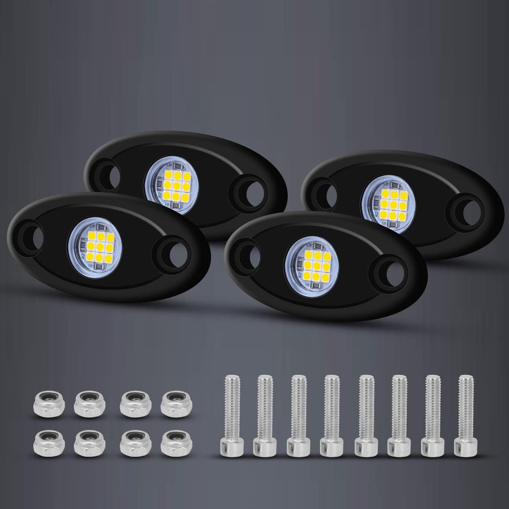 4Pods LED Rock Lights White LED Neon Underglow Light for Car Truck ATV UTV SUV Boat Underbody Glow Trail Rig Lamp Waterproof (White)