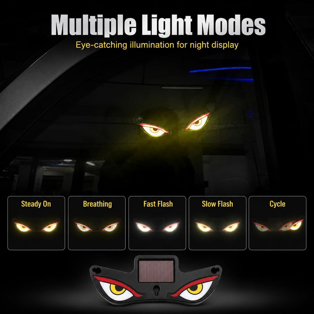 Solar Devil Eyes LED Car Window Light, Wireless No Drill Solar Powered Demon Eyes Warning Lights for Cars Windshield Rear Window, Waterproof LED Eyes Animated for Trucks/SUVs/RV/Vans, 2 Pack (T1-RYW)