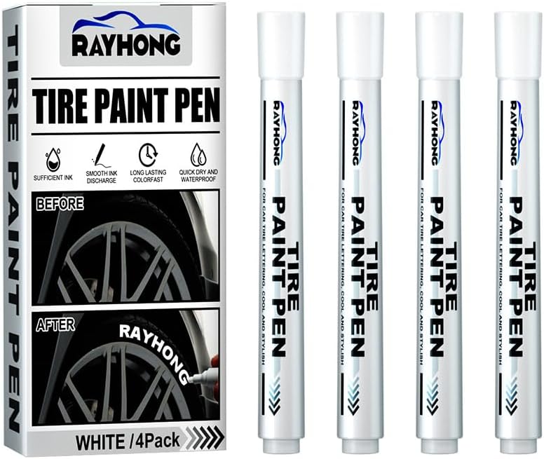 Tire Paint Pen, 4 Pack White Marker Pen Tire Paint Marker Pen Oil Based Car Tire Tracing Pen for Auto Rubber Tyre (White)