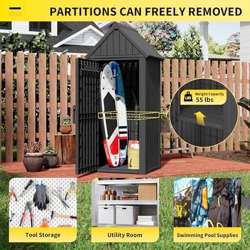 fancyango outdoor resin storage cabinet sturdy all-weather shed, side view