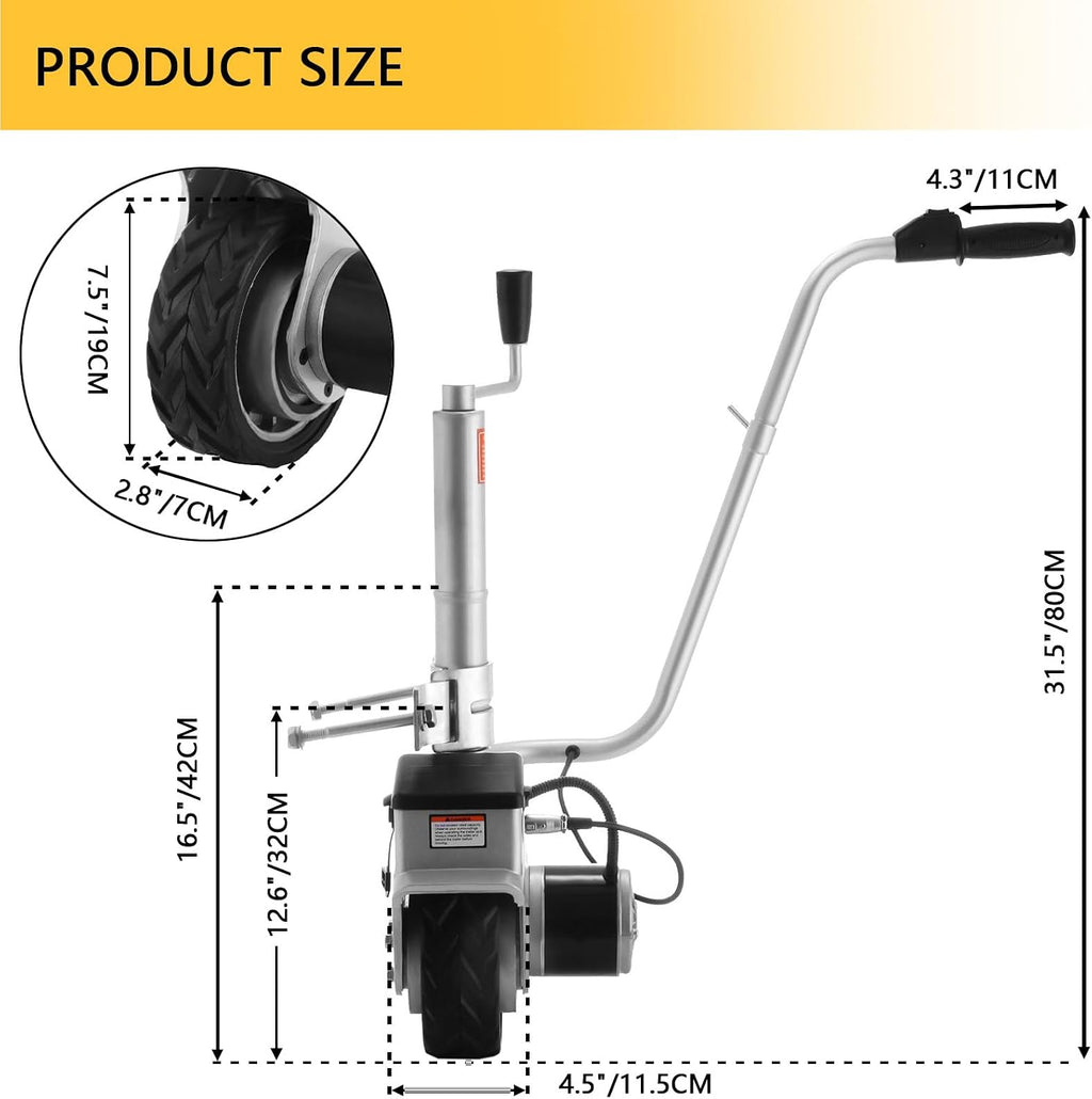 Motorised Jockey Wheels, Electric Trailer Dolly, Max Load 5000lbs, Trailer Move, 12V/350W Trailer Jack, Mover Maneuver Trailer Boat
