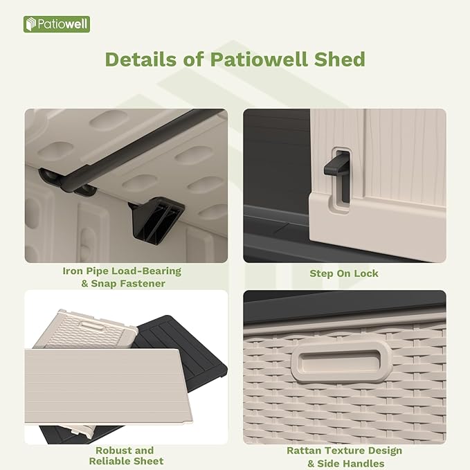Patiowell 26 cu.ft Plastic Outdoor Storage Shed, Lockable Waterproof Resin - Image 4