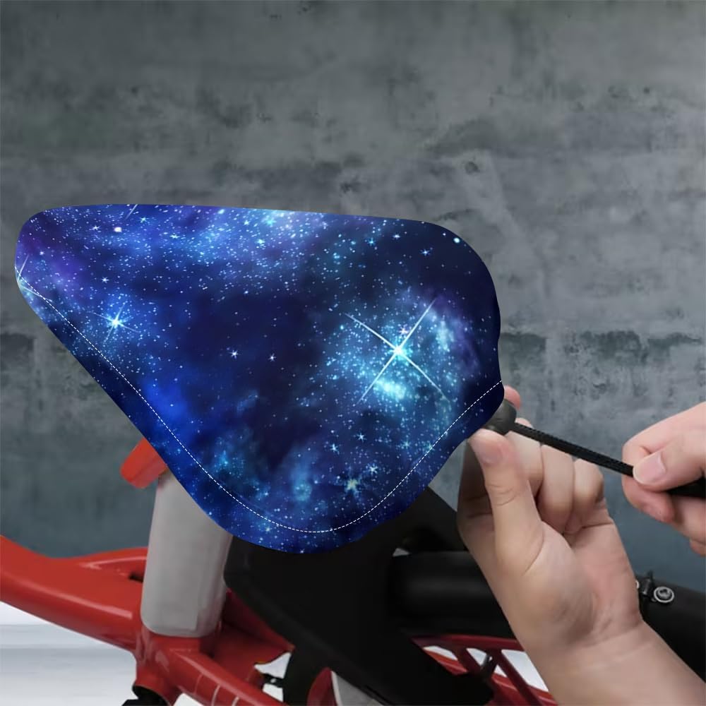 Starry Sky Printed Bicycle Seat Cover, Adjustable Anti Slip Saddle Cover with Reinforced Stitching for Park Stroll and Rural Trail Cycling