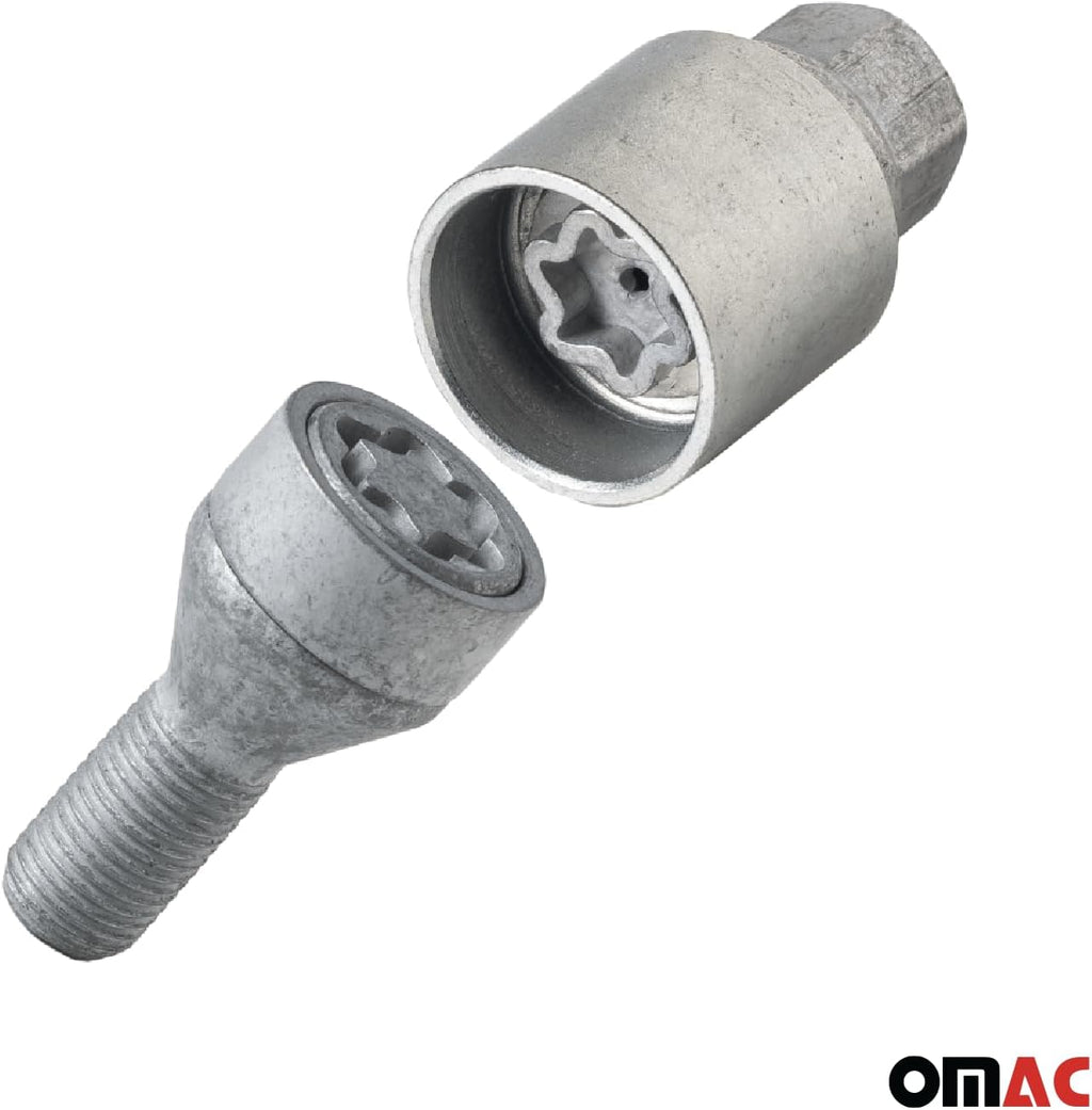 OMAC Wheel Lock Kit Compatible with Jeep Renegade, fits Fiat 500X 500L M12X1,25 Silver 4Locks & 1Key