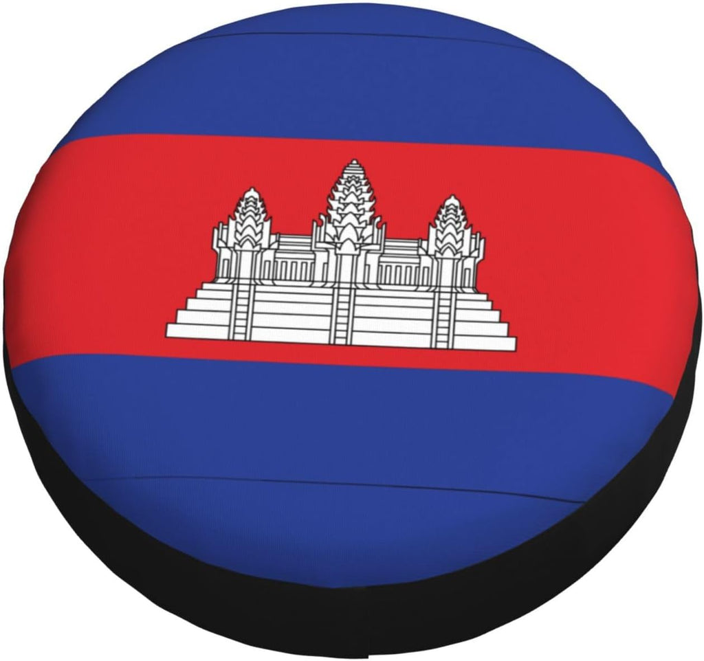 Cambodia Flag Print Universal Spare Tire Cover for RV, Jeep | Wheel Protector Fits Rv, Trailer, Jeep, Shield Tires From Sun, Dirt And Rain For Outdoor Storage