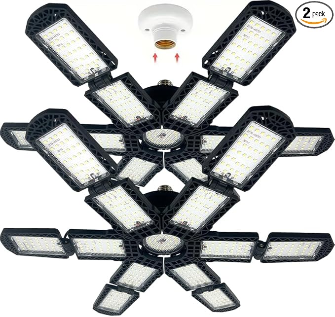 2 Packs LED Garage Light, Super Bright Screw in E26/E27 Ceiling Shop Work Lamp by PINSAI