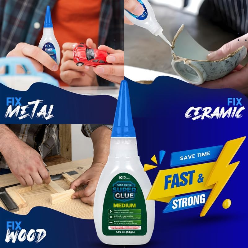 Medium CA Glue, Super Glue, Cyanoacrylate Adhesive 12 Pcs 1.75oz Repair kit