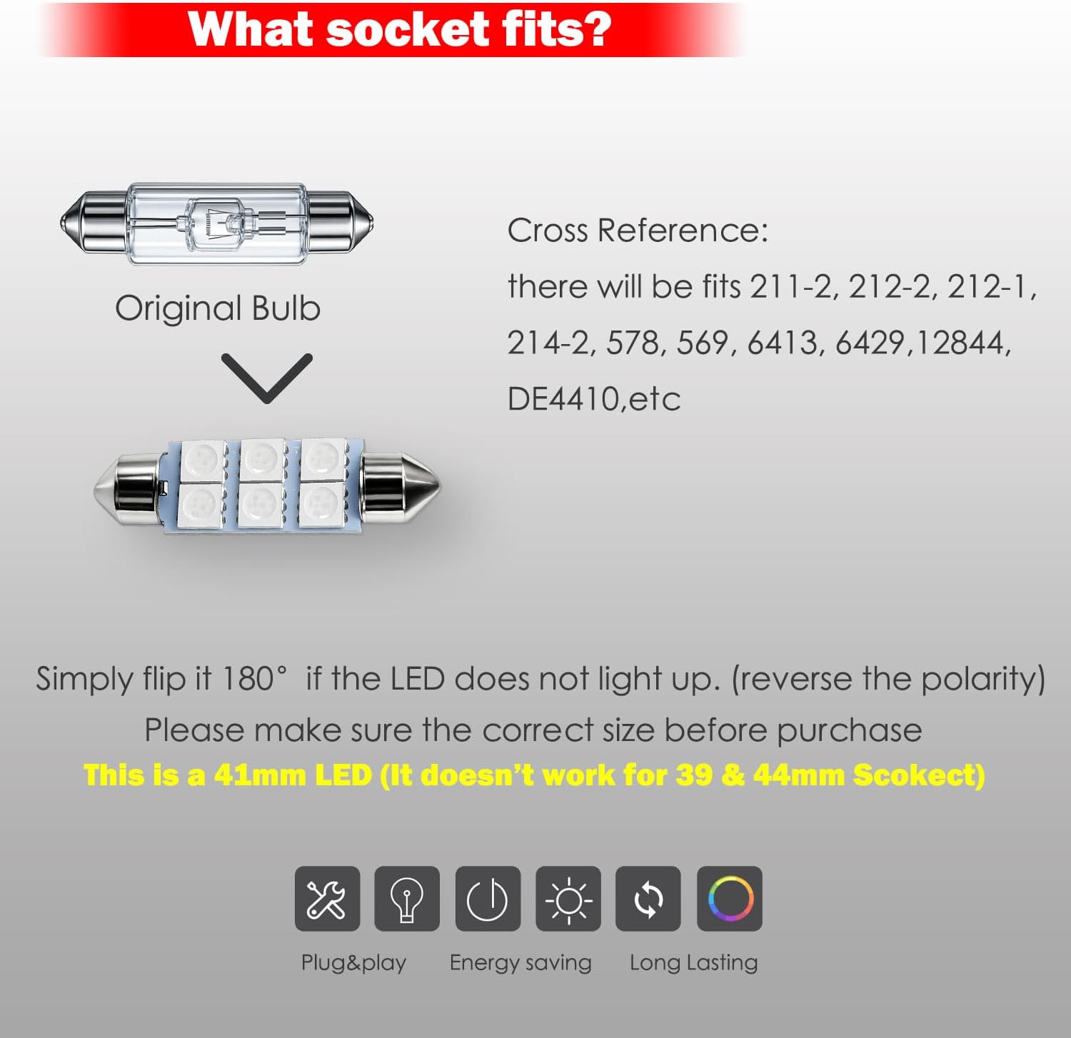 578 Led Bulb 42mm 41mm 211-2 212-2 Red Dome Map Interior Light 4Pcs | Canbus Error Free 12v Replacement for Interior Car Door Step Trunk Footwell Festoon Lamp 569 6411 6418 6451 5050 6-smd
