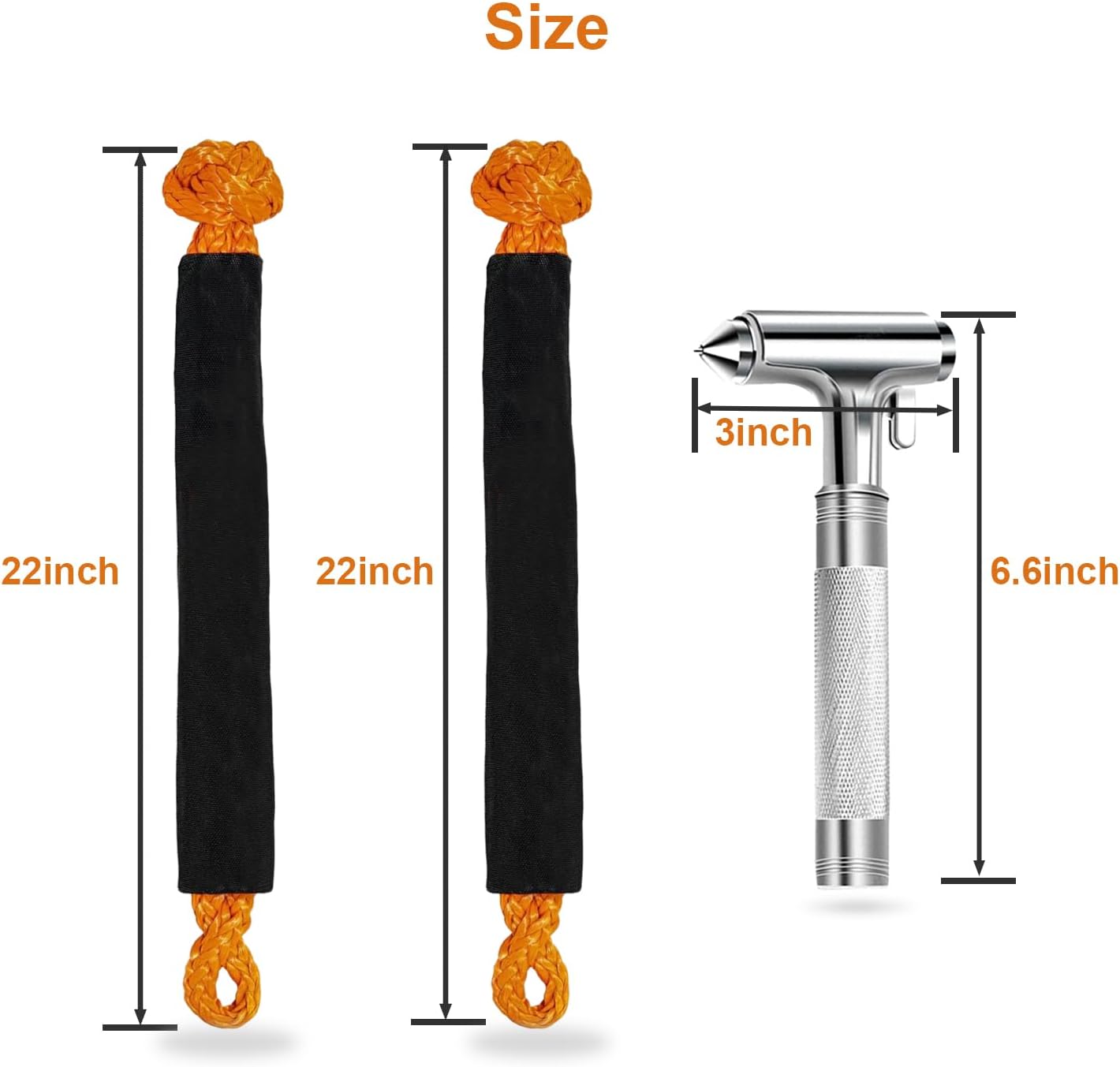 Synthetic Soft Shackles Tow Recovery Kit, 1/2in x 22in, 2PCS | 56,000LBS Capacity, 1PC All-Metal Escape Hammer, For Truck SUV ATV UTV, Offroad Recovery