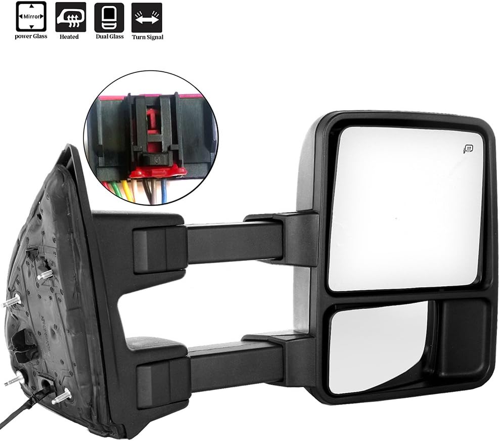 Passenger Side Heated Towing Mirrors Fits 2008-2016 for Ford for F-250 for F-350 for F-450 for F-550 Super Duty, Power Adjusted View Mirror with Turn Signal Indicator