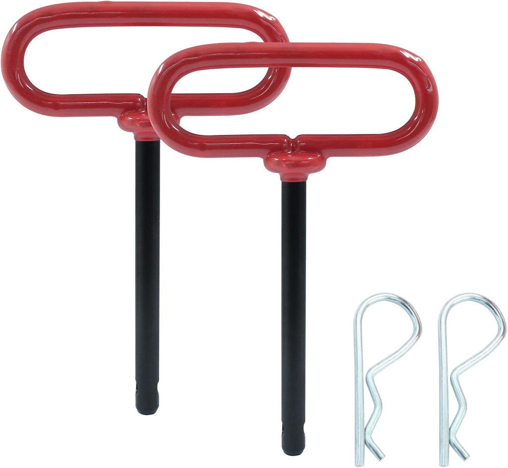 2 Pcs 3/8 x 4 Inch Trailer Tow Hitch Pin and Clip, Tractors Hitch Cotter Pins for RV, Tractor, Lawn Mower (Red)