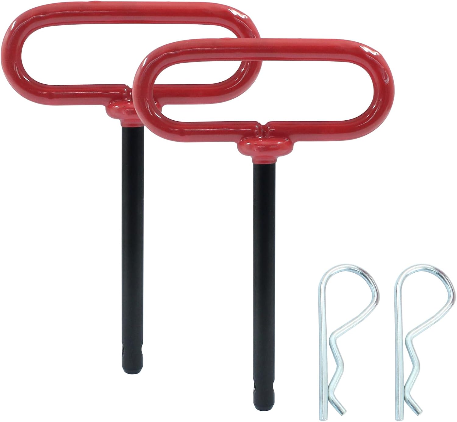 2 Pcs 3/8 x 4 Inch Trailer Tow Hitch Pin and Clip, Tractors Hitch Cotter Pins for RV, Tractor, Lawn Mower (Red)