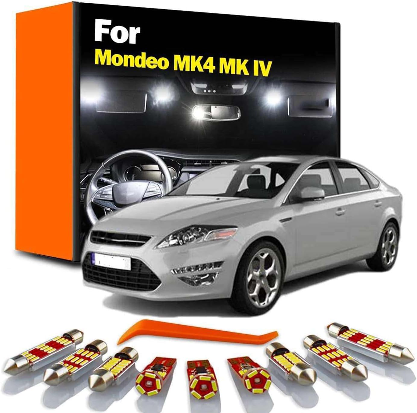 12Pcs LED Interior Map Dome Trunk Glove Box Vanity Mirror Light Kit, for Mondeo MK4 MK IV Car Accessories