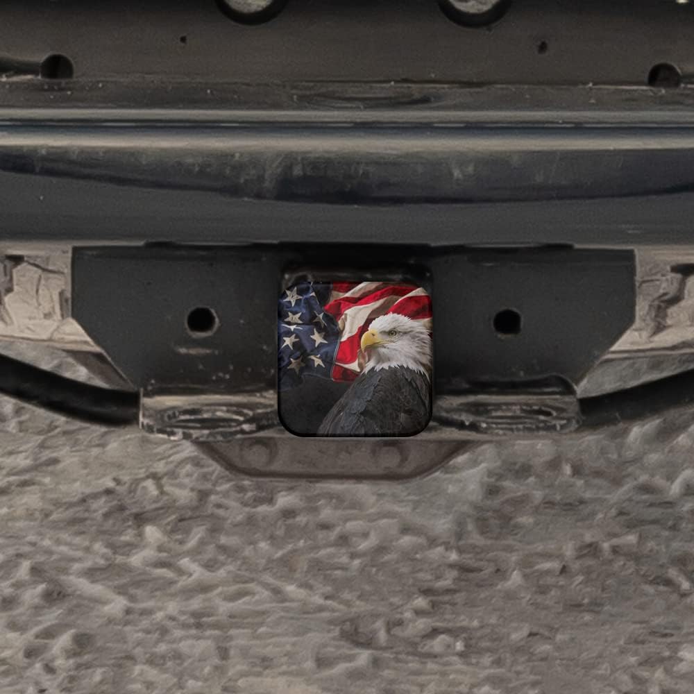 Swono Bald Eagle Tow Trailer Hitch Cover Plug Insert, Grunge American Flag and Bald Eagle Sturdy Hitch Tube Covers Keep Trailer Hitch Receiver Tube Clean and Protected for Sedans Tractors Trucks