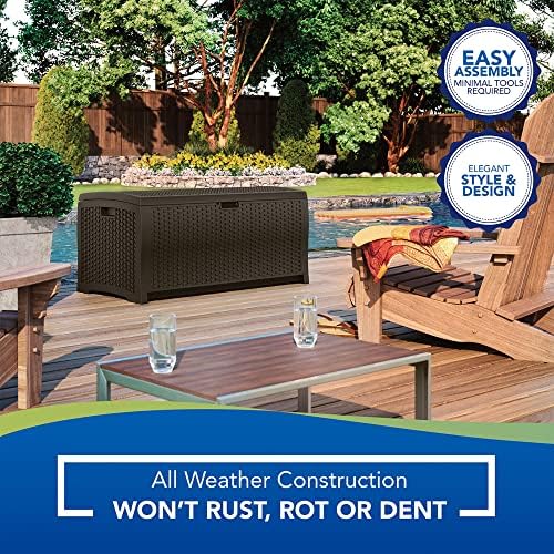 suncast outdoor storage box - 73 gallon mocha, front angle view