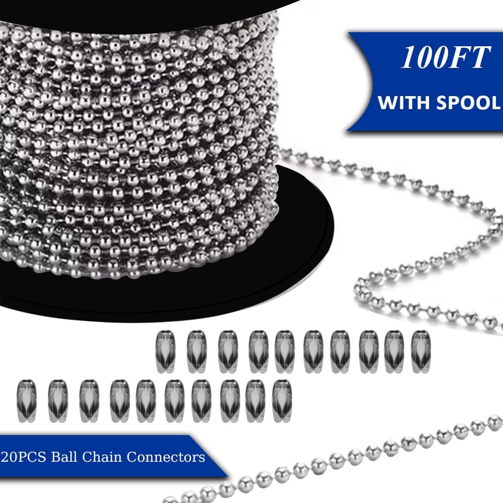 100ft ball bead chain, 304 stainless steel, #10, close-up detail