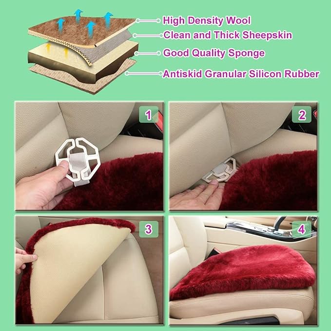 20 inchs Shearling Sheepskin Car Seat Cover, Fluffy Fuzzy Wool Car Seat Covers - Image 5