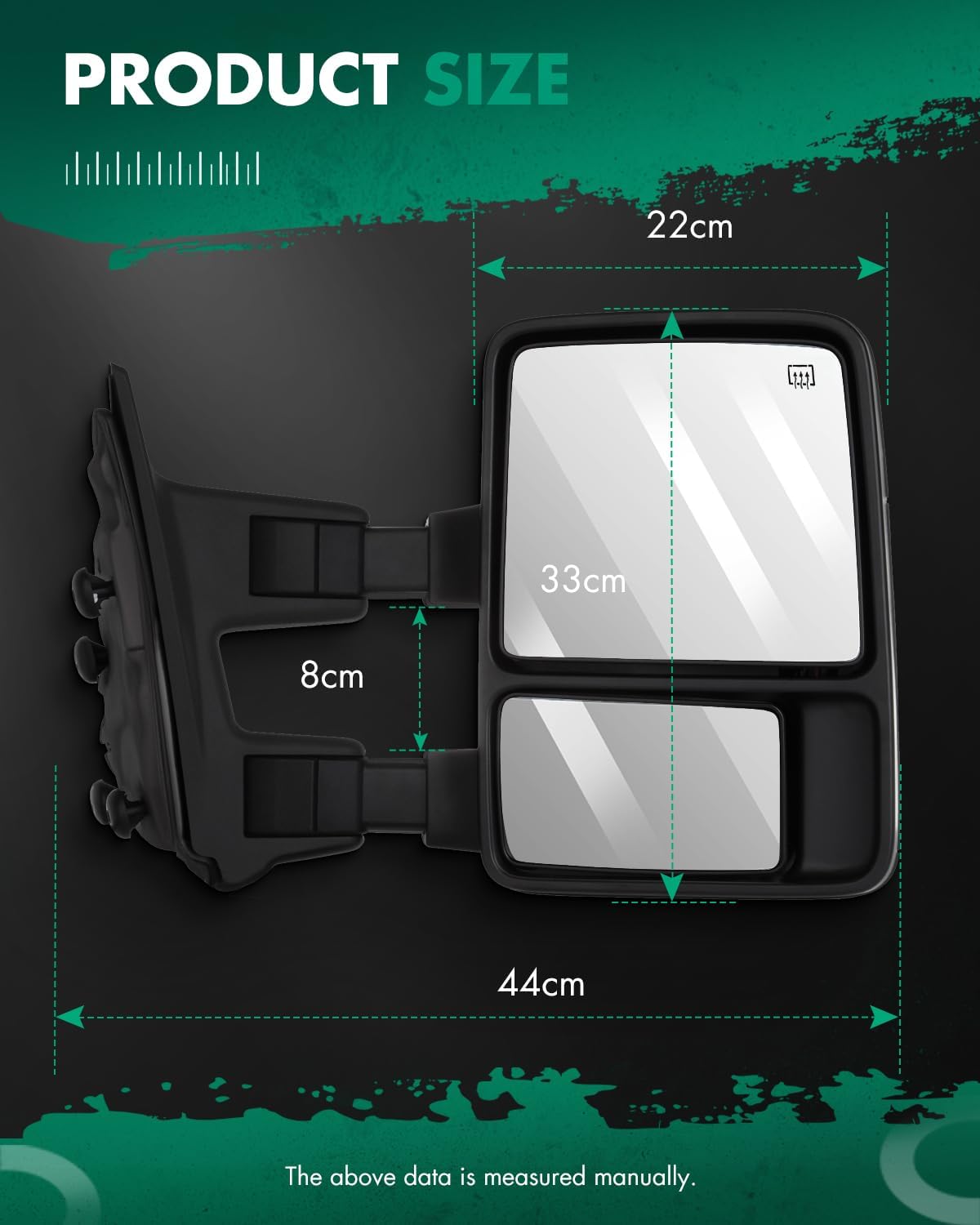 SCITOO Towing Mirrors Compatible With 1999-2007 For Ford For F250/For F350/For F450/For F550 Super Duty A Pair(Left Right Side Tow Mirrors) With Power Adjusted Heated Turn Signal Light Black Housing