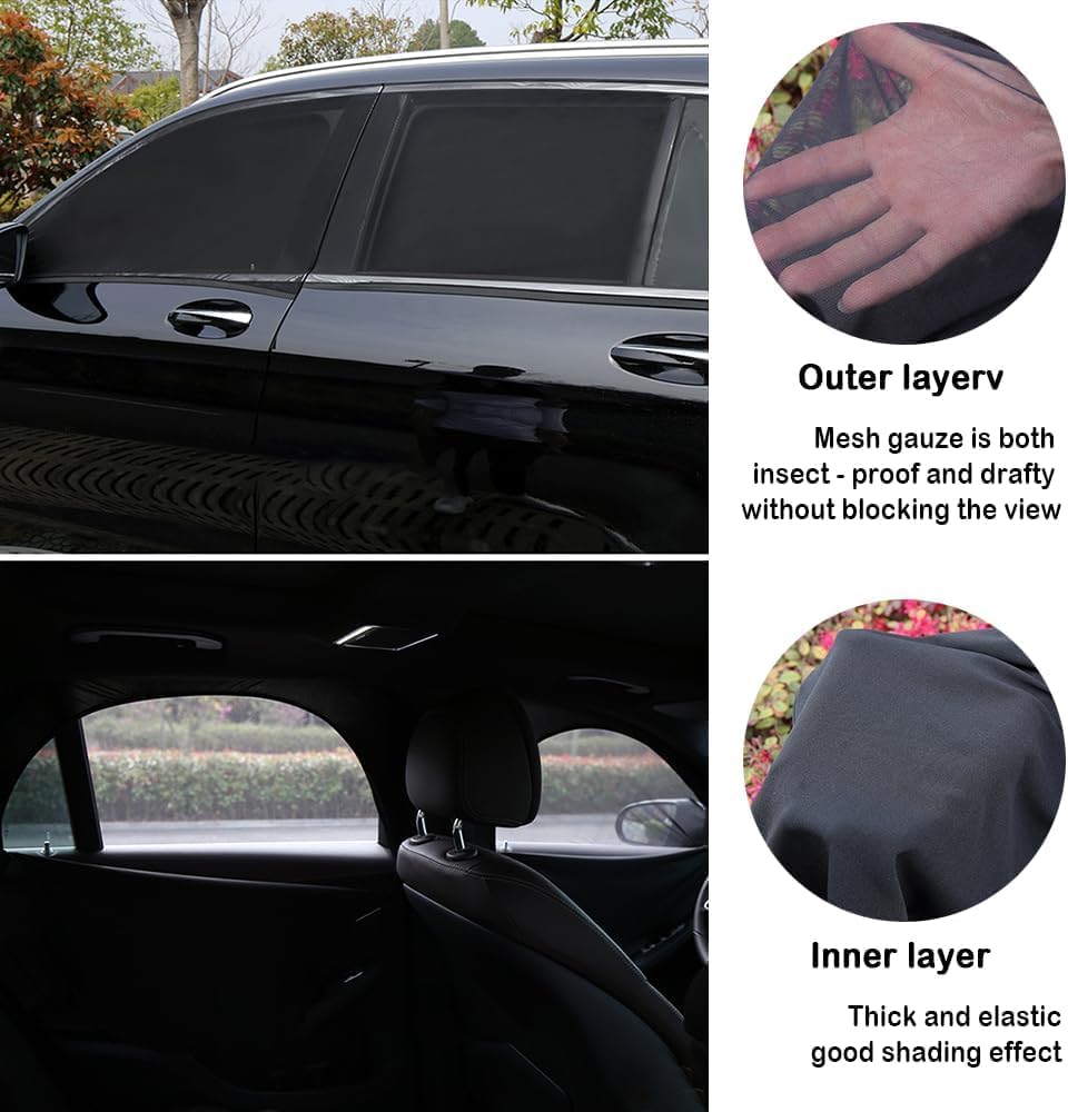 4 Pcs Car Window Shades for Chevy Sonic 2012-2022 Spark 2011-2022, Breathable Mesh Side Sun Stretch Screens for Camping, Heat Block UV Protection, Block Sun Glare