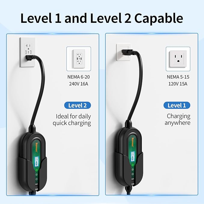 Level 1&2 Portable EV Charger, Adjustable 8-16A 110V-240V, Dual Plugs: NEMA - Image 4