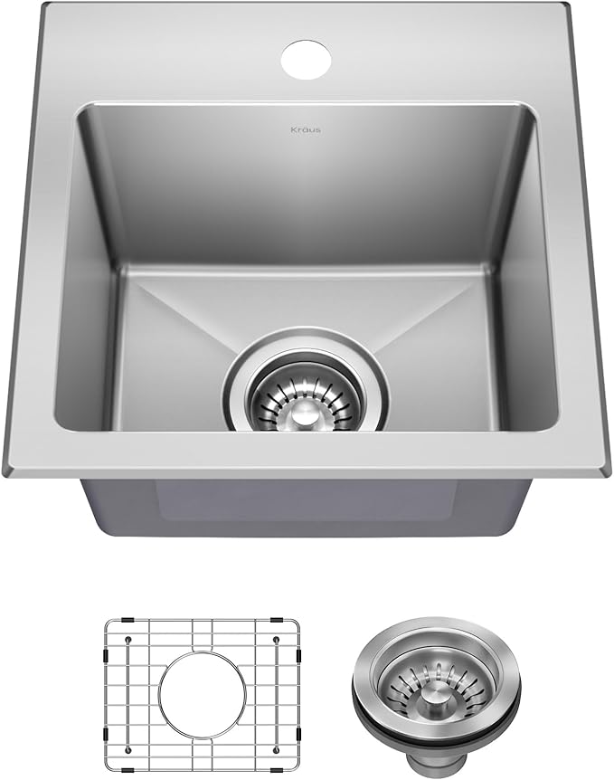 KRAUS Fairlane 15-inch Drop In/Top Mount Single Bowl 18-Gauge Stainless Steel by KRAUS
