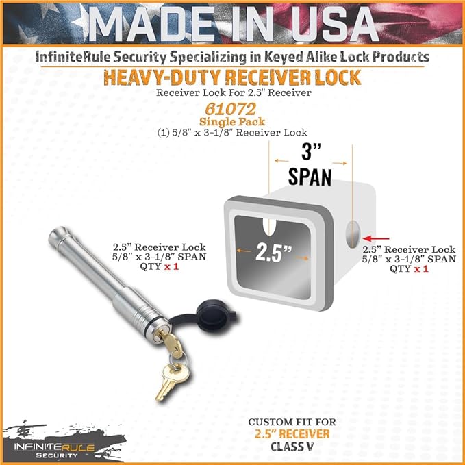 2" & 2.5" Receiver Lock, Heavy Duty Hitch Lock Pin, American Made In USA - Image 2