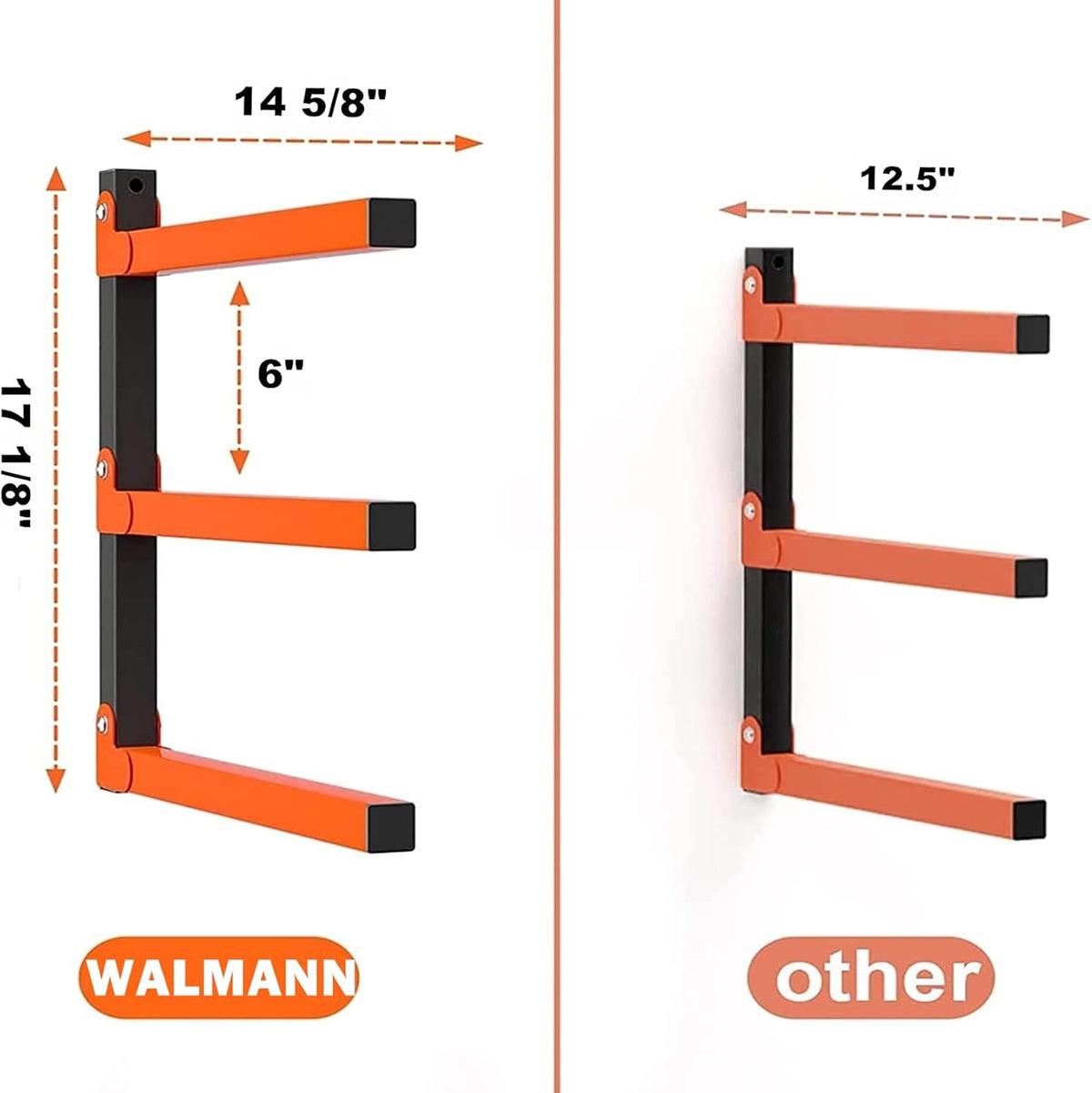 walmann lumber storage rack for garage, wall mount, side view