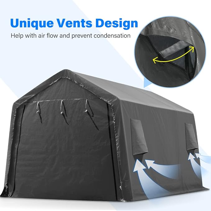 ADVANCE OUTDOOR 10X15 ft Garage Shelter Steel Metal Peak Roof Portable Storage - Image 2