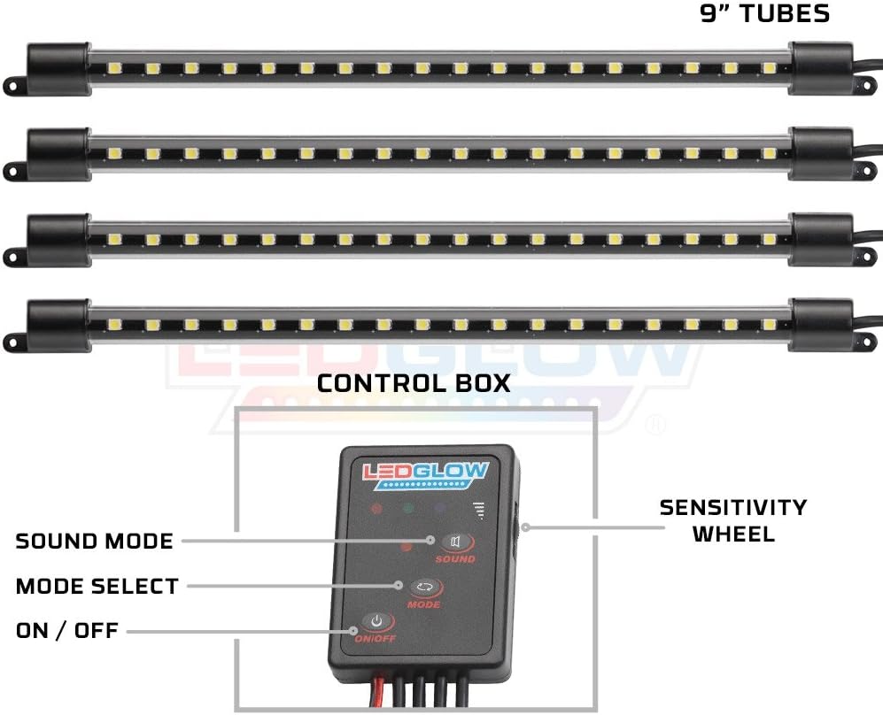 LEDGlow 4pc Orange LED Interior Footwell Underdash Neon Lighting Kit for Cars & Trucks - 7 Unique Patterns - Music Mode - 8 Brightness Levels - Auto Illumination Bypass Mode - Universal Fitment