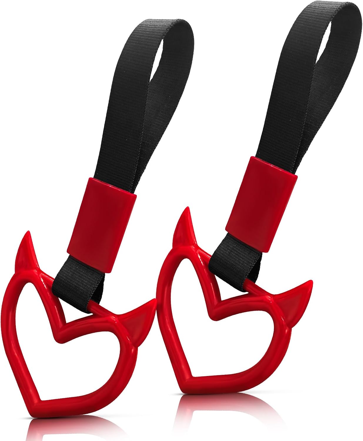 2 Pcs Devil Heart Shaped Car Handle Strap – Drift Charm Rear Bumper Warning Ring Decor for Car Interior Exterior, Subway Bus Handle Accessory, Cute Heart Car Decor Gift for Drivers (Red)