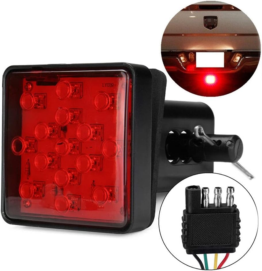 Red 15 LED 2 inch Trailer Truck Hitch Tow Haul Receiver Cover Brake Light with Pin 12V, 500098565