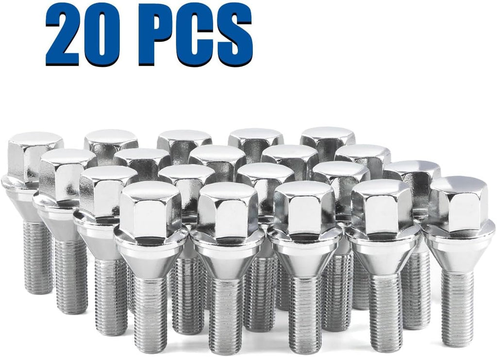 GAsupply 12X1.25 OEM Lug Bolts, Fit for 2015-2022 Jeep Renegade, 2018-2022 Compass, 2014-2022 Cherokee, 20pcs 28mm Shank One-Piece Factory Style Chrome Wheel Lug Bolt, 19mm Hex Stock Stud, Cone Seat