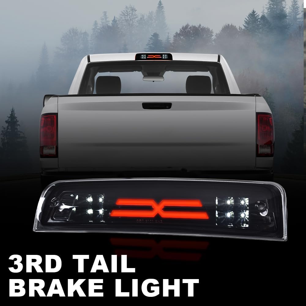 G-PLUS LED Bar Third Brake Light High Mount Stop Light Smoky Lens Black | Compatible with Dodge Ram 1500 2009-2010/Fit Dodge Ram 2500 3500 2010/Fit Dodge Ram 1500 2500 3500 2011-2017 Housing