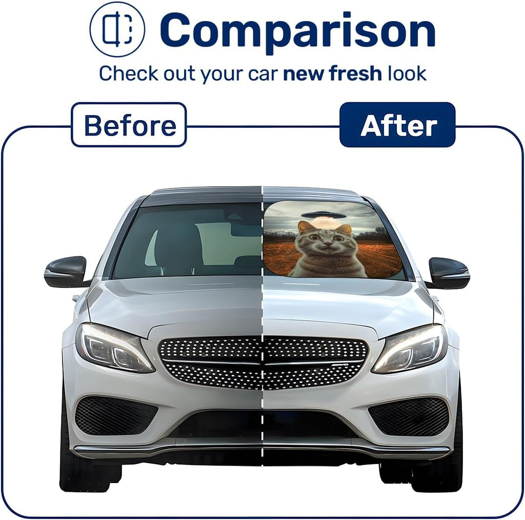 GENANY 2 Piece Funny Cat Windshield Sun Shade for SUV Truck (28x31 Inches), Sun Shade Windshield, Shades for Front Windows, Sunshade for Car Windshield, Protector Blocks UV