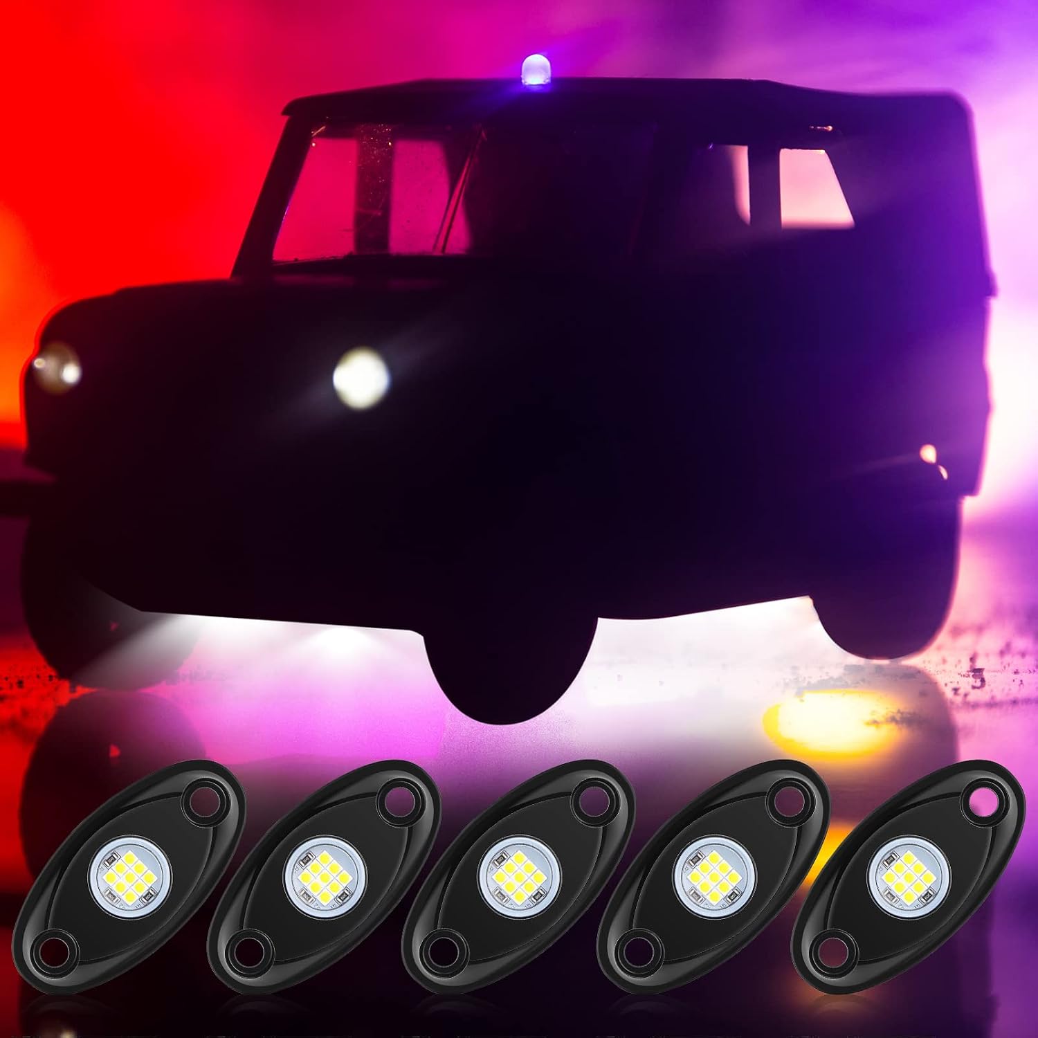 Treela 24 Pods White Rock Lights LED Wheel Well Underglow Lights for Car Truck ATV Utv SUV Boat Motorcycle Lamp Waterproof Shockproof High Power Neon Trail Rig