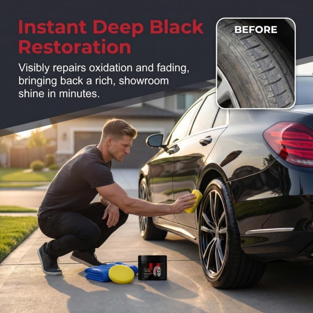 Instant Tire Shine and Protector Wax Kit, 3-in-1 Tire Renovator and Brightener, Deep Black Gloss Finish with UV Protection, Long-Lasting Tire Dressing for Cars, Trucks, Motorcycles (3pcs)