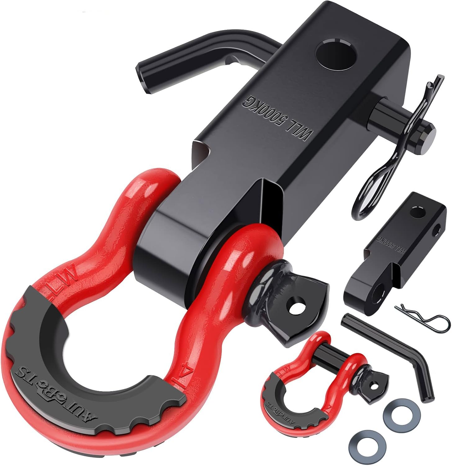 AUTOBOTS Shackle Hitch Receiver 2", Heavy Duty Recovery Hitch Red Black | Max 45,000 Lbs, with 3/4" Shackle, Fits 2" Receiver Hitches, Towing Offroad Accessories for Overlanding Truck, Jeep,4x4