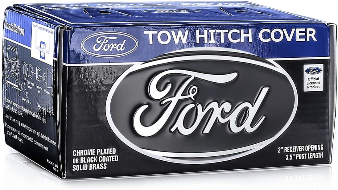 Ford Oval Hitch Cover Plug for Trailer Towing Black Solid Brass Stainless Steel Post (2 Inch)