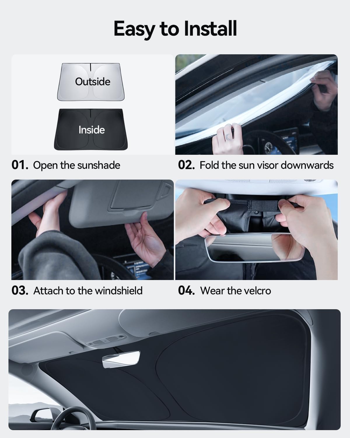 Windshield Sunshade for 2022 2023 2024 Rivian R1S/R1T Accessories Foldable Sun Shield Block UV Rays with Dual-Silver Coating& Nano Ice Crystal Cooling Keeps Car Interior Cool& Protected