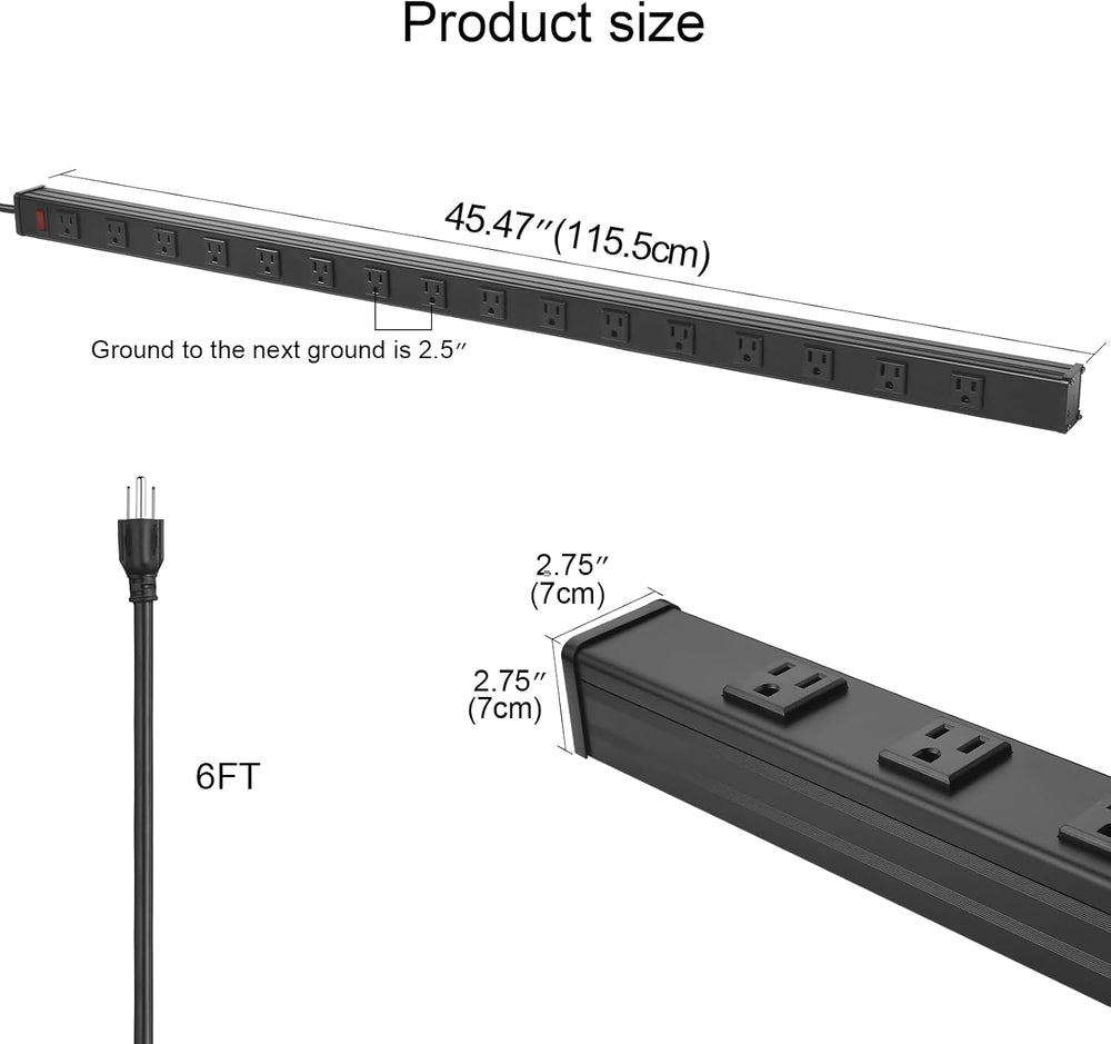 CCCEI Long Heavy Duty Metal Power Strip, 16 Outlet Large Industrial Multi Wid...