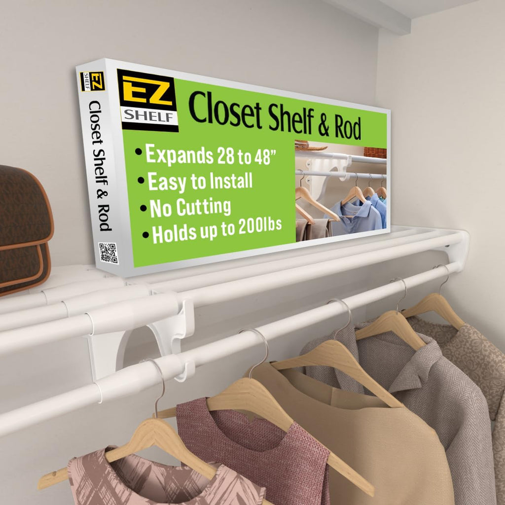 ez shelf closet shelf with hanging rod shown in use