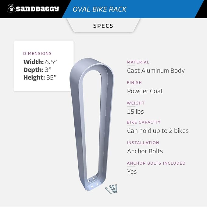 Sandbaggy Modern Commercial Bike Rack | 6.5” x 3” x 35” Oval Design | In-Ground - Image 2