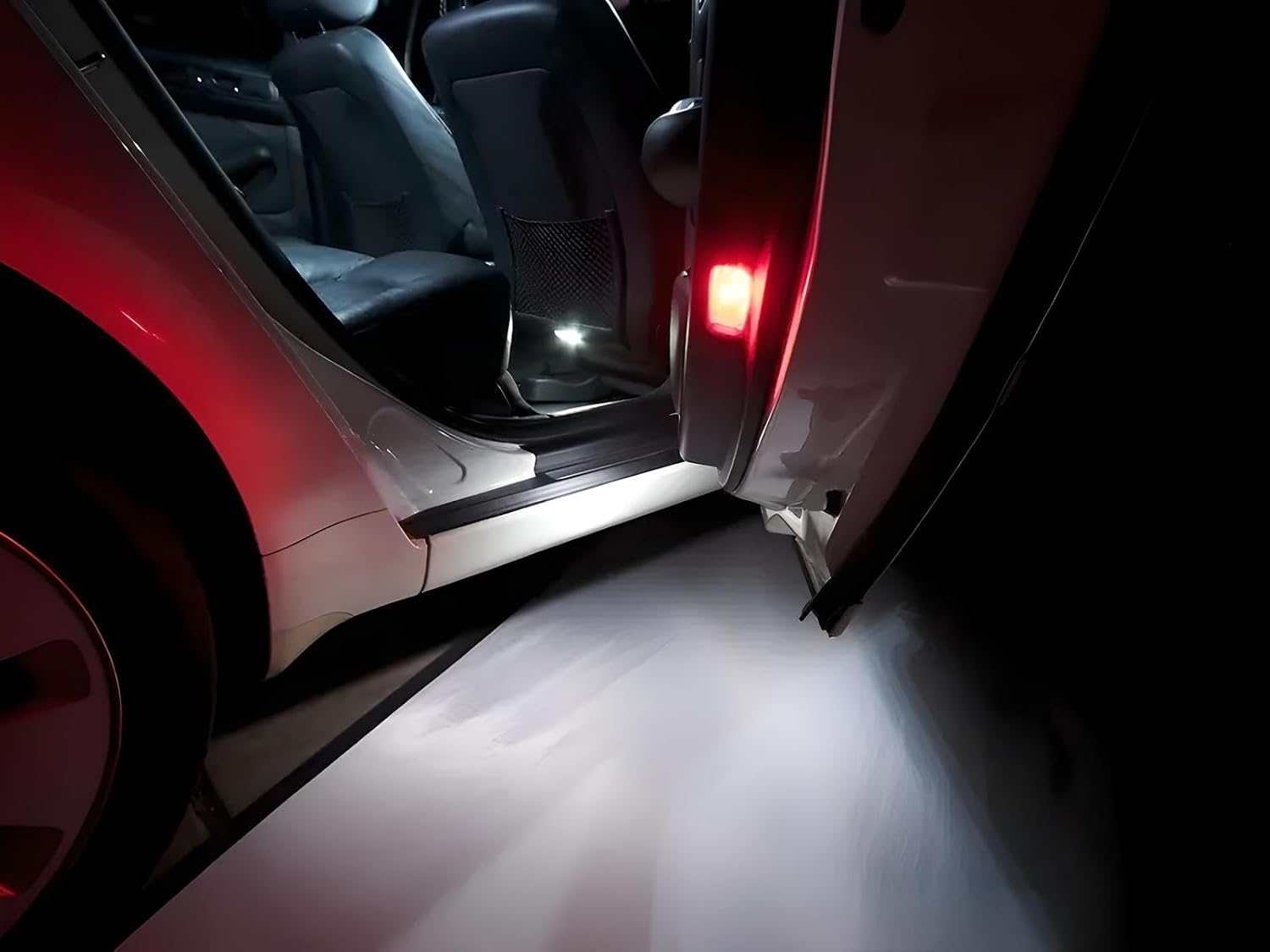 iJDMTOY Clear Lens Brilliant Red LED Footwell, Door Sill, Side/Under Door Lights, Compartment Glove Box or Trunk Cargo Lights, Compatible With Audi A1 A3 A4 A5 A6 A7 A8 Q3 Q4 Q5 Q7 Q8