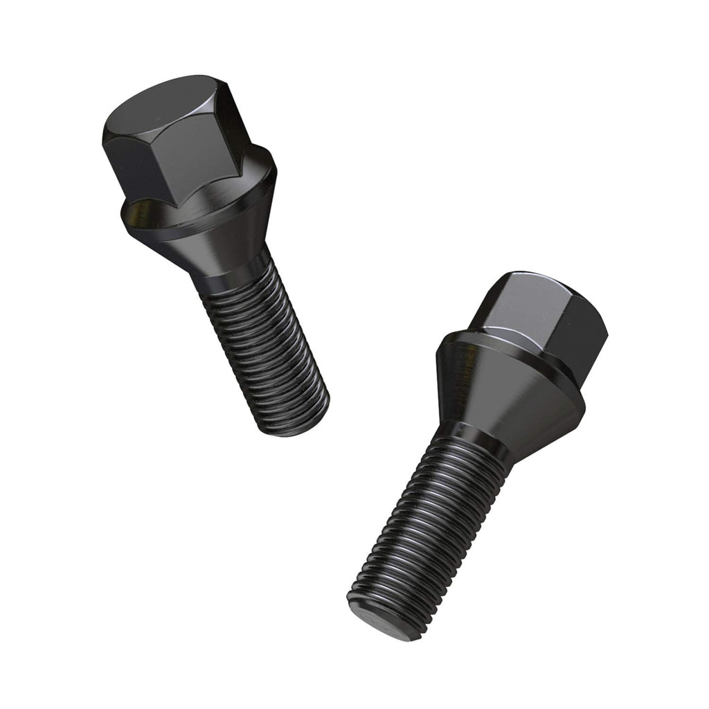 10pcs Extended Black 12x1.5 Lug Bolts (30mm Shank Length, Cone Seat) Not OEM Length - Compatible with BMW 128i 135i 318i 320i 325i 328i 335i M3 525i 528i 530i 535i M5 Z3 Z4 E36 E46 E60 E90 E92 E93
