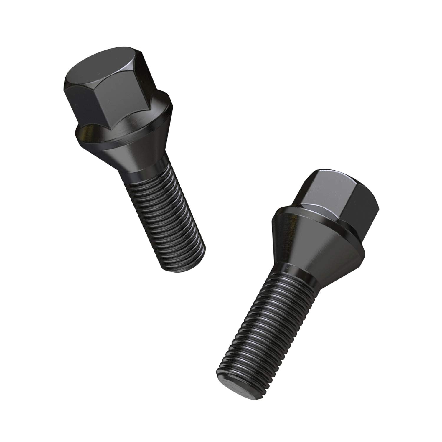 10pcs Extended Black 12x1.5 Lug Bolts (30mm Shank Length, Cone Seat) Not OEM Length - Compatible with BMW 128i 135i 318i 320i 325i 328i 335i M3 525i 528i 530i 535i M5 Z3 Z4 E36 E46 E60 E90 E92 E93